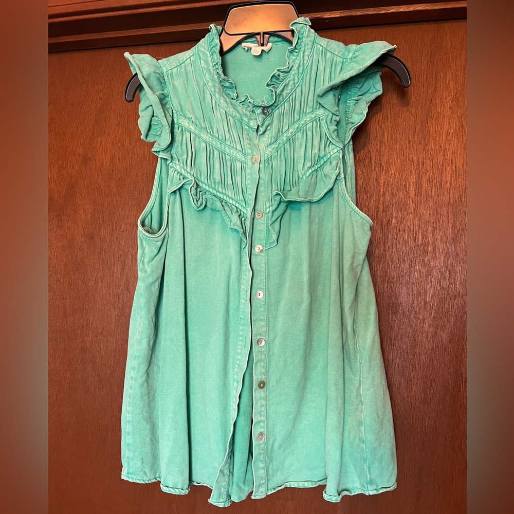Entro Denim Green Sleeveless Top